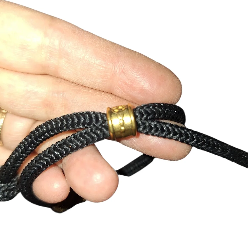 Gold Toned BEAR PAW Beaded BLACK Cord Pull Style BRACELET Unisex